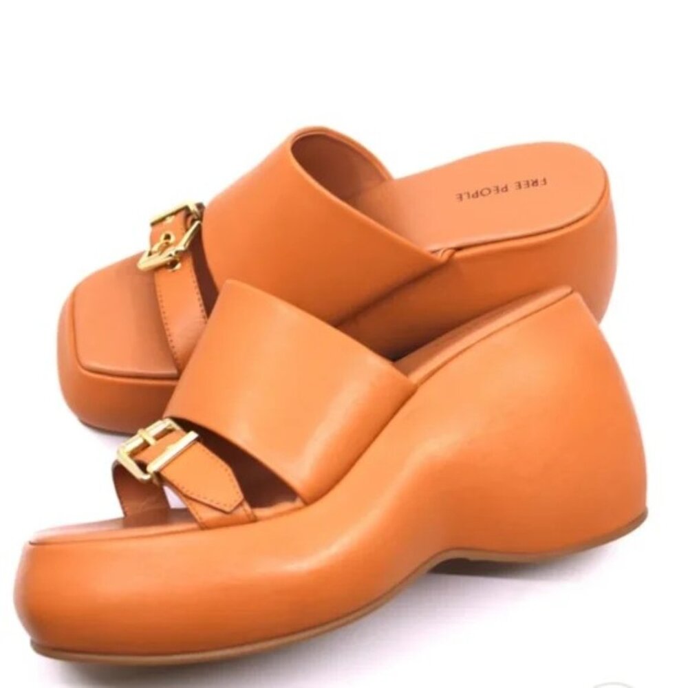 Free People Platform Mules Mila Tan Leather Size 9